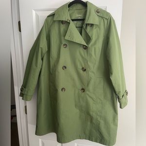 LL Bean Double Breasted Trench Coat in Olive Green